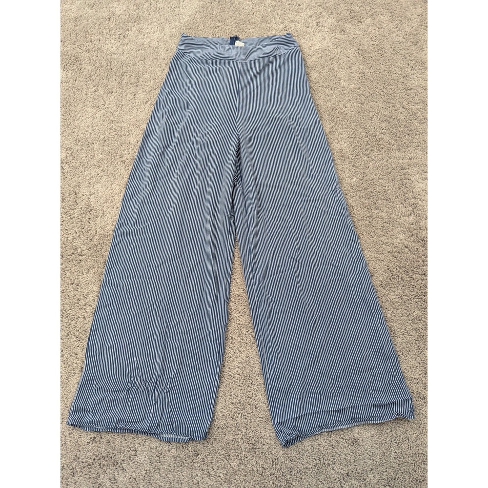 Audrey3+1 Pants Womens Medium Blue Striped Zip Back Wide Leg Casual